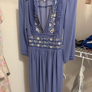 free people blue embroidery maxi dress size XS